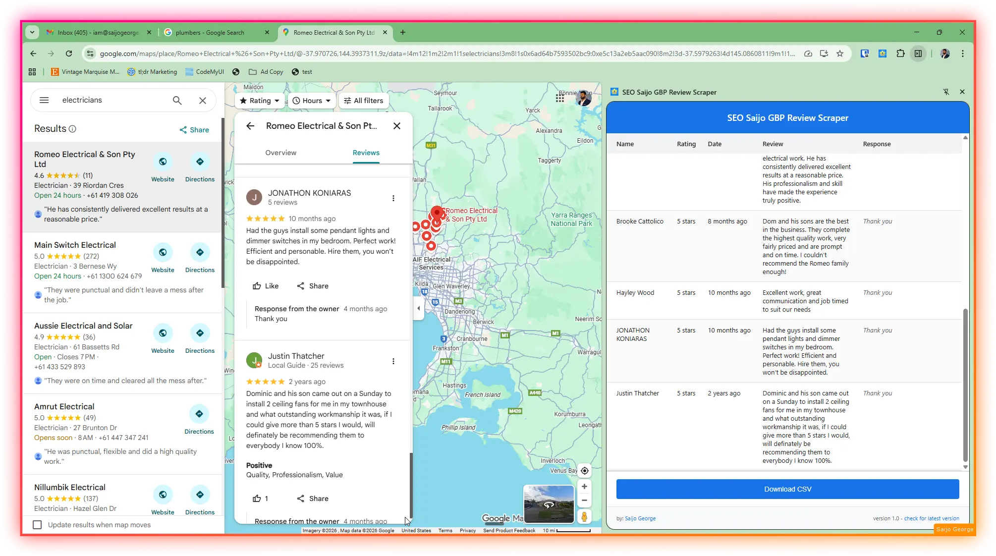 Chrome extensions to scrape GBP reviews from Google Maps