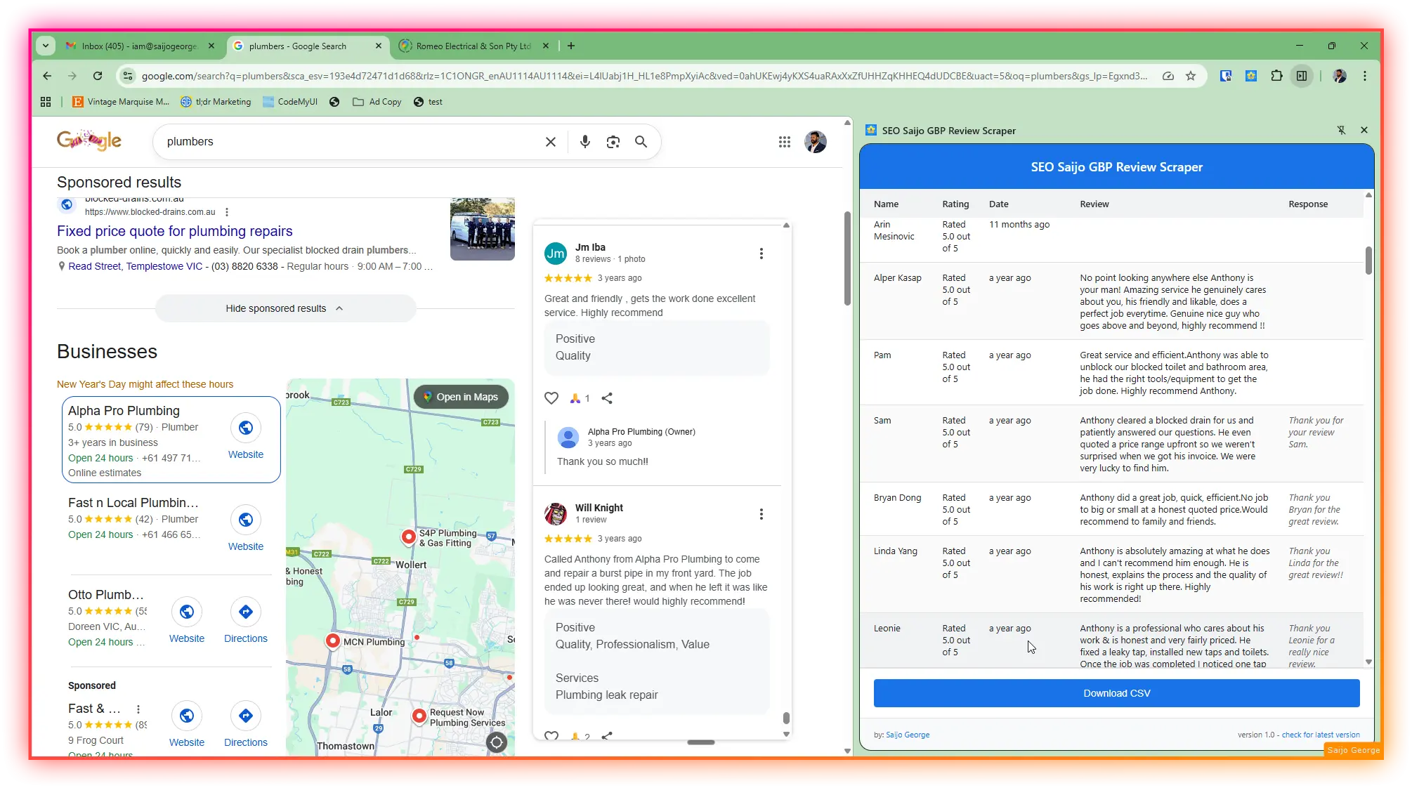 Chrome extensions to scrape GBP reviews from Google SERPs